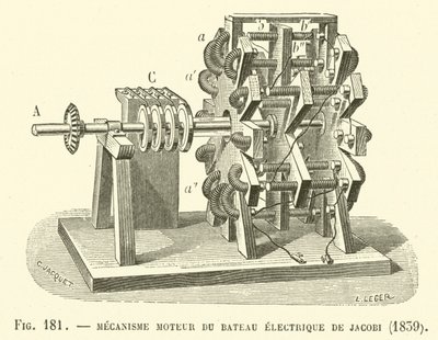 ヤコビ電気ボートのモーターメカニズム、1839年 作： French School